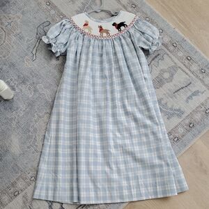 Banana Split Girls Smocked Embroidered Dog Bishop Dress Sz6